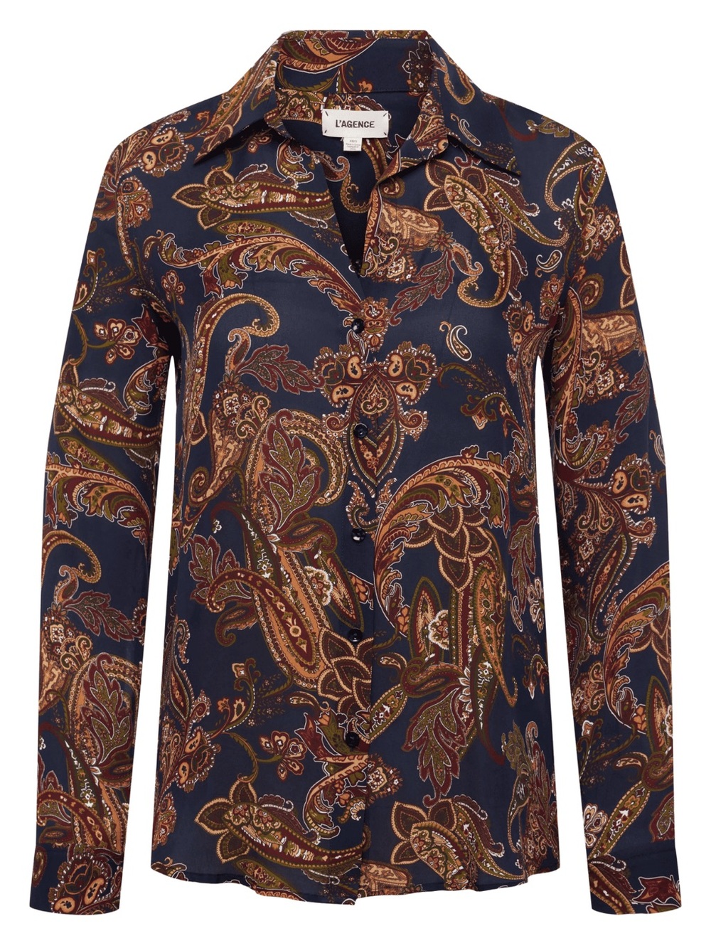 L’AGENCE Nina Blouse Linden Navy Paisley Button-Down Shirt
